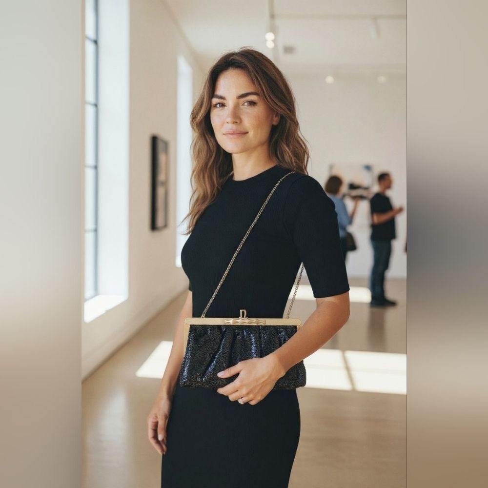 Vintage Lumured - Elegant Black Sequin Clutch Bag